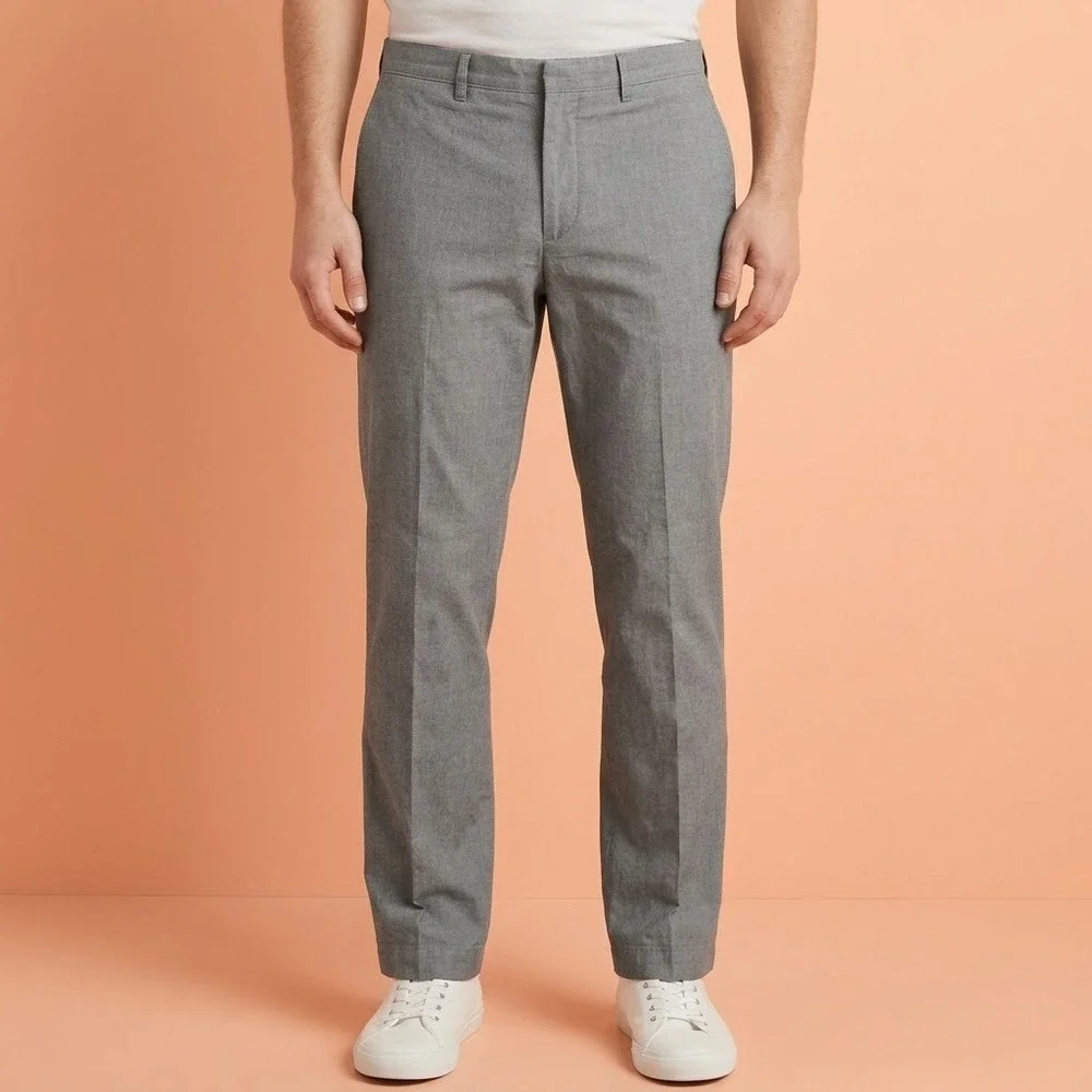 J.Crew Dress‎ Pants Men 35x32 Gray Cotton Straight Fit Slacks